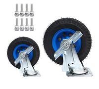 Lot De 2 200mm 250mm Roulette Charges Lourdes, Type Tout-Terrain roulettes De Transport Industriel, roulettes Pneumatiques avec Roues en Caoutchouc, Vis, Freins Et Plaques en Métal (Color : Brakes,