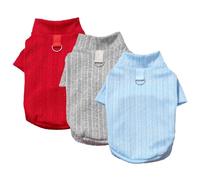 Lot de 2/3 pulls pour petits chiens et chats - Pull à col roulé chaud et élastique fin pour chiot - T-shirts d'hiver pour chihuahua, Teddy / Schnauzer (gris + bleu + rouge, M)