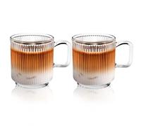 [Lot de 2, 350ml] DESIGN•MASTER-Tasses à Latte Macchiato en Verre avec anse, Stries verticales Tasse, Tasse à café ou à thé, Parfait pour le café au Latte, Cappuccino, Macchiato.