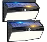 Lot de 2 368LED Lampe Solaire Exterieur Detecteur de Mouvement,3 Modes Lumiere Solaire,Étanche Spot LED Solaire,Eclairage pour