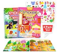 Lot de 2 3D livres d'autocollants réutilisables Animaux & Princesse | livre d'activités lavables pour enfants 3 ans, jouets de voyage, cadeau pour garçons et filles
