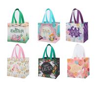 Lot de 2/4/6/12 Sacs Cadeaux Non Tissés Pâques Avec Anses Sacs Fourreaux Réutilisables Lapin Œuf Sacs à Friandises Pliables Pour Chasse aux Œufs Friandises Chocolat
