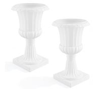 Lot de 2/4 pots de fleurs en plastique de 19,7 pouces de haut, pot de fleur rond classique avec texture, grand récipient traditionnel pour jardin, patio, porche, intérieur et extérieur Blanc 2