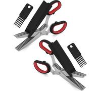 lot de 2 - 5 lames ciseaux à herbes de cuisine en acier inoxydable | Ciseaux multi-usages avec brosse de nettoyage + housse de protection | Ciseaux de cuisine universels avec 5 lames en acier inoxydab