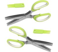 lot de 2 - 5 lames Ciseaux à herbes de cuisine en acier inoxydable | Ciseaux multi-usages avec brosse de nettoyage | Ciseaux de cuisine universels avec 5 lames en acier inoxydable | Coupe-herbes | Cis