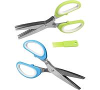 lot de 2 - 5 lames Ciseaux à herbes de cuisine en acier inoxydable | Ciseaux polyvalents avec brosse de nettoyage | Ciseaux de cuisine universels avec 5 lames en acier inoxydable | Coupe-herbes | Cise