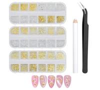 Lot de 2 500 breloques pour ongles en or et argent, perles étoiles, strass pour ongles, manucure brillante avec crayon et pince à épiler, croix, étoile et lune, Star ongle décoration