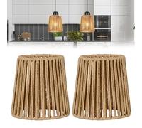 Lot de 2 abat-jours bohème en rotin : diamètre 14,5 cm, hauteur 14 cm, pour lampe de table, lampadaire, plafonnier, lampe de miroir, abat-jour de rechange en papier, pour salon, chambre à coucher