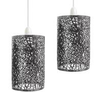 Lot de 2 abat-jours en métal argenté brossé en forme de tambour pour plafonnier, cage métallique facile à installer pour cuisine, couloir (argent brossé)