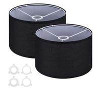 Lot de 2 abat-jours tambour for lampes de table 30,5 x 30,5 x 20,3 cm, en lin, montage facile, avec adaptateurs E27 vers E26/E14(Black)