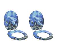 Lot de 2 abattants de WC à fermeture amortie - Bleu - 44 x 38 cm - Panneau MDF avec système d'abaissement automatique - Antidérapant - Fixation stable - Montage universel - Pour salle de bain - WC