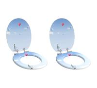Lot de 2 abattants de WC à fermeture amortie - Bleu - 44 x 38 cm - Panneau MDF avec système d'abaissement automatique - Antidérapant - Fixation stable - Pour salle de bain - Montage silencieux