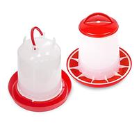 Anjing Set d’Abreuvoir de 2.5 L et Mangeoire de 3Kg,Mangeoire pour Poussins, Kit d'abreuvoir, Mangeoire pour volaille, Abreuvoir pour volaille, Rouge et Blanc