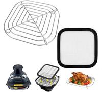 Lot de 2 accessoires Airfryer pour Ninja Crispi FN101EU, grille de cuisson Airfryer en acier inoxydable et protection anti-éclaboussures pour friteuse à air chaud Ninja FN101EUGY, FN101EUST et