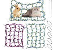 Lot de 2 accessoires colorés pour cage à rats avec 8 slackline, filet d'escalade tissé pour animal domestique, filet de hamac à suspendre avec 4 crochets pour petits animaux, corde d'échelle, pour