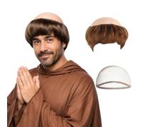 Lot de 2 accessoires de costume de moine, perruque semi-lisse pour homme | Costume de prêtre respirant pour adultes, élastique pour Halloween, carnaval, cosplay et soirées à thème.