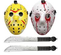 Lot de 2 accessoires de machette sanglante et masques effrayants pour adolescents, maison hantée, vendredi, cosplay, bal masqué et décoration de fête d'Halloween