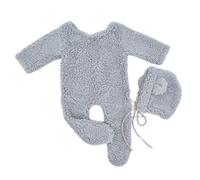 Lot de 2 accessoires de photographie pour bébé garçon et fille - Combinaison unisexe avec oreilles d'ours et chapeau à pied - Accessoires de photographie nouveau-né - Combinaison en peluche sur le