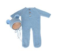 Lot de 2 accessoires de photographie pour bébé garçon et fille - Combinaison unisexe avec oreilles d'ours et chapeau à pieds - Barboteuse - Accessoires de photographie nouveau-né