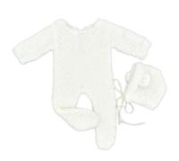 Lot de 2 accessoires de photographie pour bébé garçon et fille - Combinaison unisexe avec oreilles d'ours et chapeau à pied - Accessoires de photographie nouveau-né - Combinaison en peluche sur le