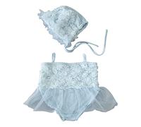 Lot de 2 accessoires de photographie pour nouveau-né fille avec chapeau en dentelle et robe