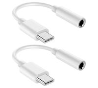 Lot de 2 Adaptateur USB C vers Jack auxiliaire 3,5 mm pour OnePlus, Huawei, Samsung, Xiaomi - Blanc - Plug and Play - Compatible avec de nombreux appareils