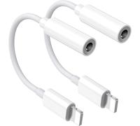 Lot de 2 adaptateurs de casque pour iPhone, Lightning vers prise casque de 3,5 mm, câble auxiliaire, connecteur audio compatible avec iPhone 14/13/12/SE/11/XR/Xs/X/8/iPad/iPod