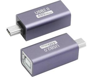 Lot de 2 adaptateurs de connecteur USB 2.0 type B, mini USB mâle vers USB B (MIDI) femelle, adaptateur d'extension de données, boîtier en alliage d'aluminium, pour piano électronique, imprimante