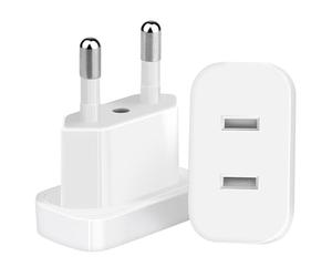 Lot de 2 adaptateurs de prise US vers EU, 2 broches, prise américaine, prise de voyage vers UE, Amérique, Mexique, Canada, Égypte, Espagne, Adaptateur vers EU, pour appareils avec bloc d'alimentation