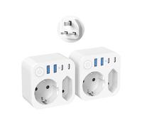Lot de 2 adaptateurs de voyage UK - Prise de voyage type G avec 4 ports USB (2 type C) - Avec interrupteur pour l'Irlande et le Royaume-Uni (UE vers UK)