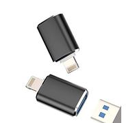Lot de 2 adaptateurs Lightning vers USB pour claviers iPhone OTG - Clé USB - Lecteur de cartes - Appareil photo - Souris - Compatible avec Apple 14 13 12 11 Pro Max Mini 8 7 Plus iPad Flash Drive