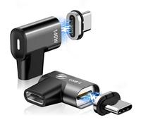 Lot de 2 adaptateurs magnétiques USB C 140 W, 24 broches à angle droit 90 degrés avec vidéo 20 Gbit/s 8 K 60 Hz pour Thunderbolt 3 MacBook Pro/Air, tablette, ordinateur portable, téléphone portable