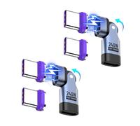 Lot de 2 adaptateurs magnétiques USB C, 16 broches US-B C, fiche coudée 90-180 °, 240 W, 48 V/5 A et 480 Mbps, 2 adaptateurs USB C avec 4 fiches pour iPhone 15/16/iPad 10/11, Samsung Galaxy S23+
