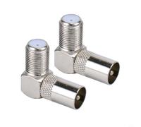 Lot de 2 adaptateurs RF F femelle vers mâle 9,5 TV à angle droit pour décodeur satellite (2 pièces)