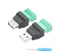 Lot de 2 adaptateurs USB 2.0 type A mâle/femelle vers bornier à vis 4 broches pour transmission de courant et de données
