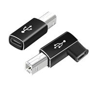 Lot de 2 Adaptateurs USB B vers USB C, MIDI à 90° USB C Femelle vers USB B Mâle, Droite, Courbée pour Piano Électrique, Tambour Électronique, Imprimante, Câble MIDI Compact et Durable, Noir