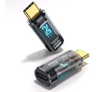 Lot de 2 adaptateurs USB-C 240 W - Testeur de puissance, de tension, de courant - Affichage numérique LED - Fiche mâle de type C vers femelle - Pour iPhone 15/16, MacBook, iPad et plus encore USB-C