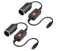 Lot de 2 adaptateurs USB vers allume-cigare 12 V - Prise USB C vers 12 V - Avec voltmètre - Tension réglable 5 V/9 V/12 V - Convient pour chargeur de voiture, caméra embarquée, GPS