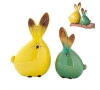 Lot de 2 adorables sculptures de lapin à longues oreilles - Décoration de table de maison de printemps - Figurine de lapin de Pâques en céramique - Décoration d'intérieur mignonne pour tous les styles