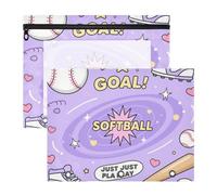 Lot de 2 adorables trousses à crayons pour papier A4 - Fournitures de salle de classe - Softball Just Play - Violet