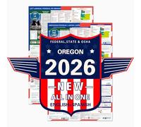 Lot de 2 affiches 2026 de l'État de l'Oregon et des lois fédérales du travail - Conforme à l'OSHA - 61 x 91,4 cm - Anglais et espagnol - Lot de 2 pliés