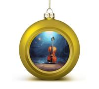 Lot de 2 affiches de violon avec boules de Noël à suspendre pour sapin de Noël de style doré - Fournitures de décoration de fête