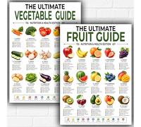 Lot de 2 affiches guide des fruits et légumes A3 - Décoration murale éducative sur la nutrition et la santé - Tableaux infographiques pour une alimentation saine pour cuisine, salle de afé