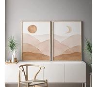 Lot de 2 affiches murales en terre cuite pour chambre à coucher Motif soleil et lune 30 x 40 cm
