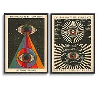 Lot de 2 affiches murales rétro hippie, yeux psychédéliques des années 70, peinture sur toile, impressions sur toile, impressions sur toile, décoration murale pour chambre à coucher, salon,
