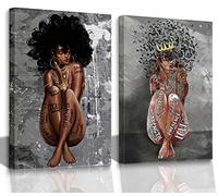 Lot de 2 affiches noires féminines afro-américaines sur toile, impression sur toile, art mural, portrait de femme, décoration abstraite inspirante, amour, salon, chambre à coucher, salle de bain,