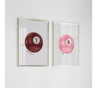 Lot de 2 affiches Preppy Art Lucky NO.8 Pool Balls Y2K, peinture minimaliste, impression sur toile, image murale pour décoration de chambre de couple, 70 x 100 cm (28 x 39 pouces) x 2, sans cadre