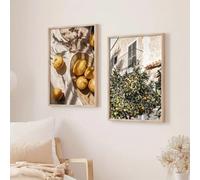 Lot de 2 affiches sur toile représentant des paysages italiens, un jardin de citronniers, un art moderne, des plantes, une décoration pour la chambre à coucher (70 x 100 cm, sans cadre)