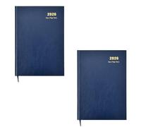 Lot de 2 agendas 2026 A4, un jour par page avec couverture rigide et ruban marque-page, planificateur annuel pour entreprise, bureau, maison, voyage, organisation, rendez-vous (bleu)