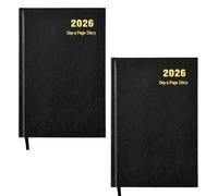 Lot de 2 agendas 2026 A5 un jour par page avec couverture rigide et ruban marque-page, planificateur annuel pour entreprise, bureau, maison, voyage, organisation, rendez-vous (noir)